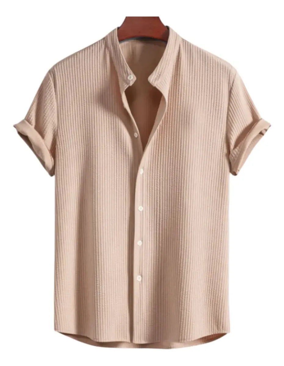 Men’s Textured Short Sleeve Shirt – Casual Slim Fit Summer Button-Up