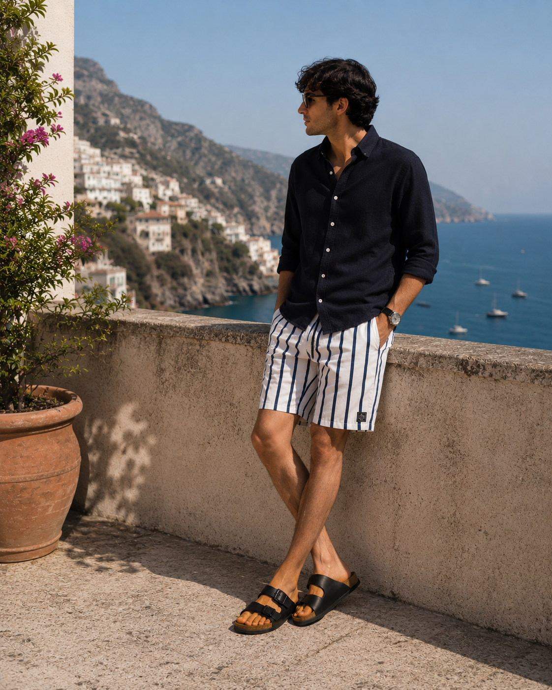 Men’s Striped Beach Shorts – Casual Summer Drawstring Swim Trunks
