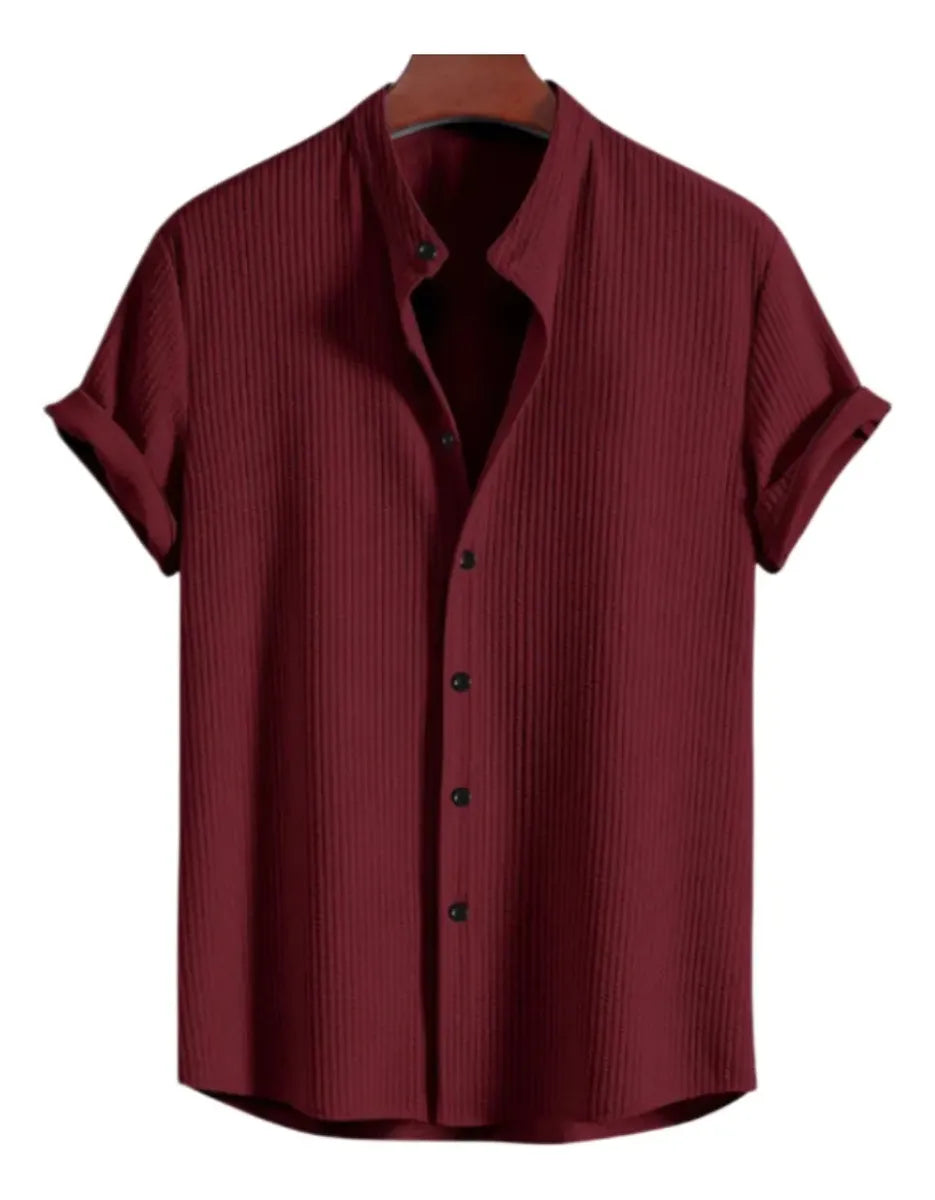Men’s Textured Short Sleeve Shirt – Casual Slim Fit Summer Button-Up