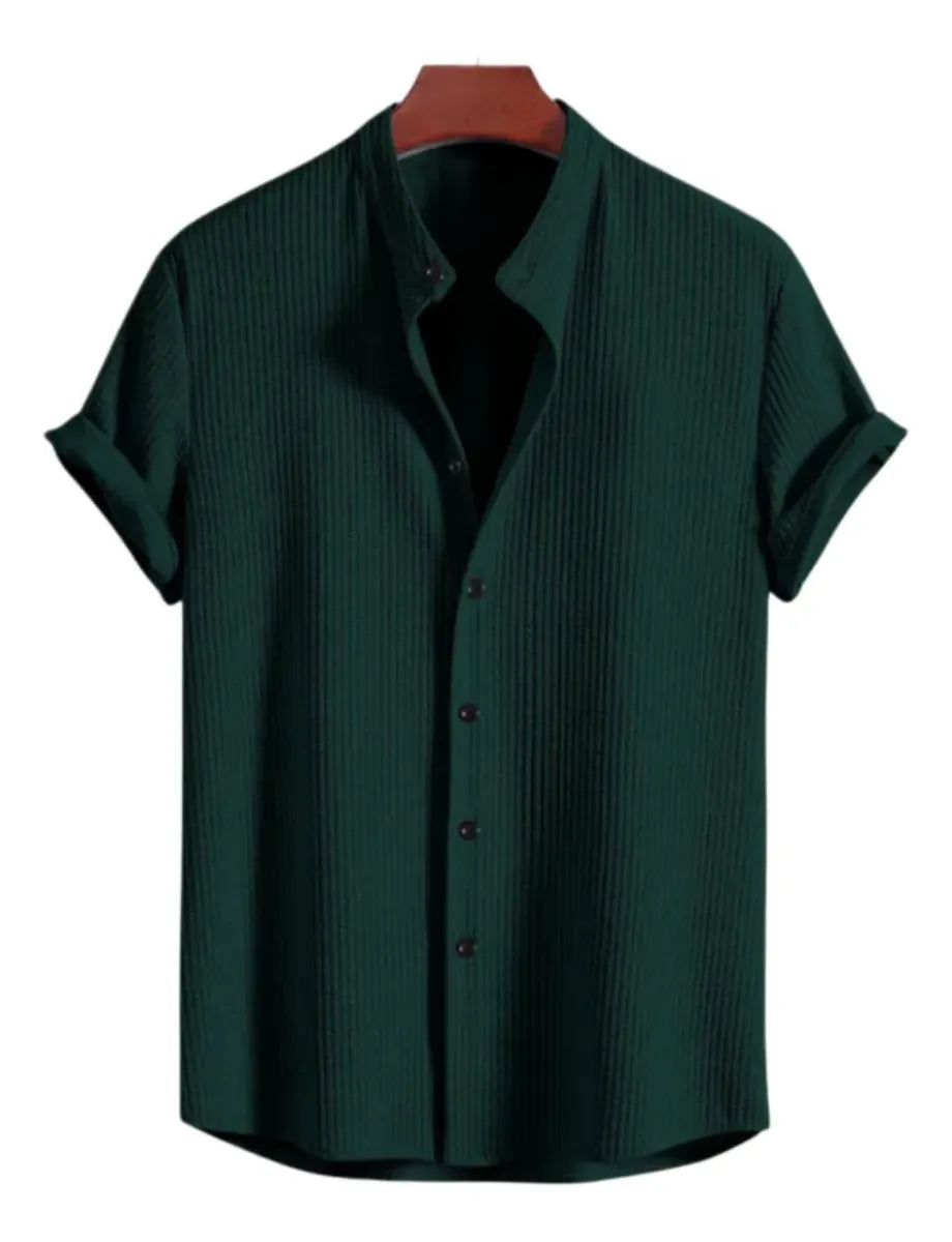 Men’s Textured Short Sleeve Shirt – Casual Slim Fit Summer Button-Up