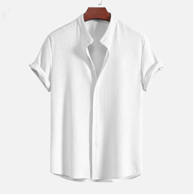 Men’s Textured Short Sleeve Shirt – Casual Slim Fit Summer Button-Up