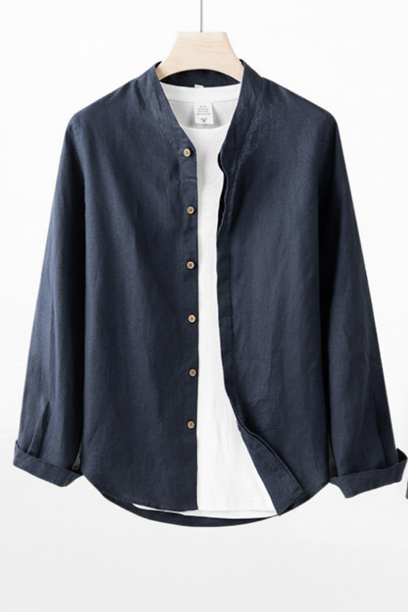 Aspen Linen Band Collar Shirt