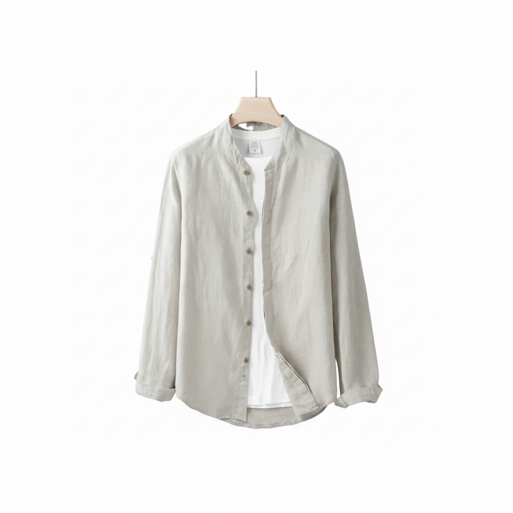 Aspen Linen Band Collar Shirt