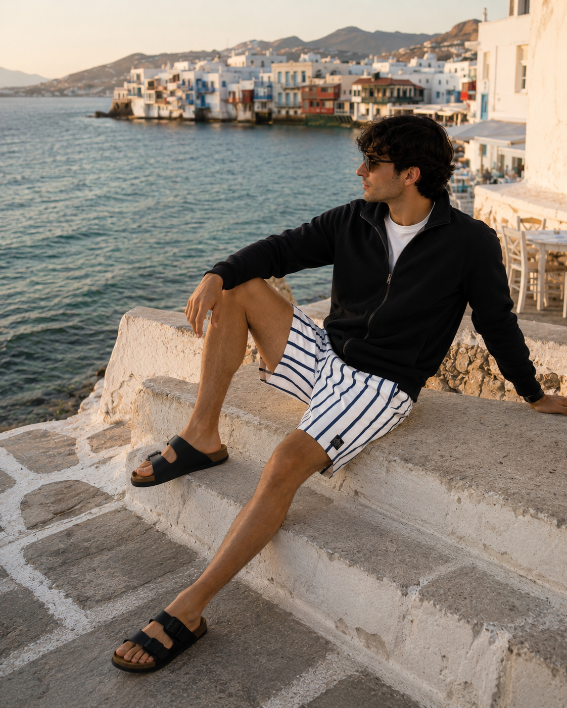 Men’s Striped Beach Shorts – Casual Summer Drawstring Swim Trunks