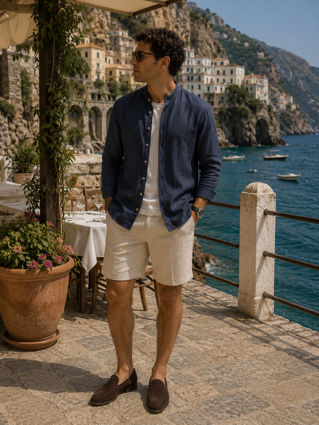 Aspen Linen Band Collar Shirt