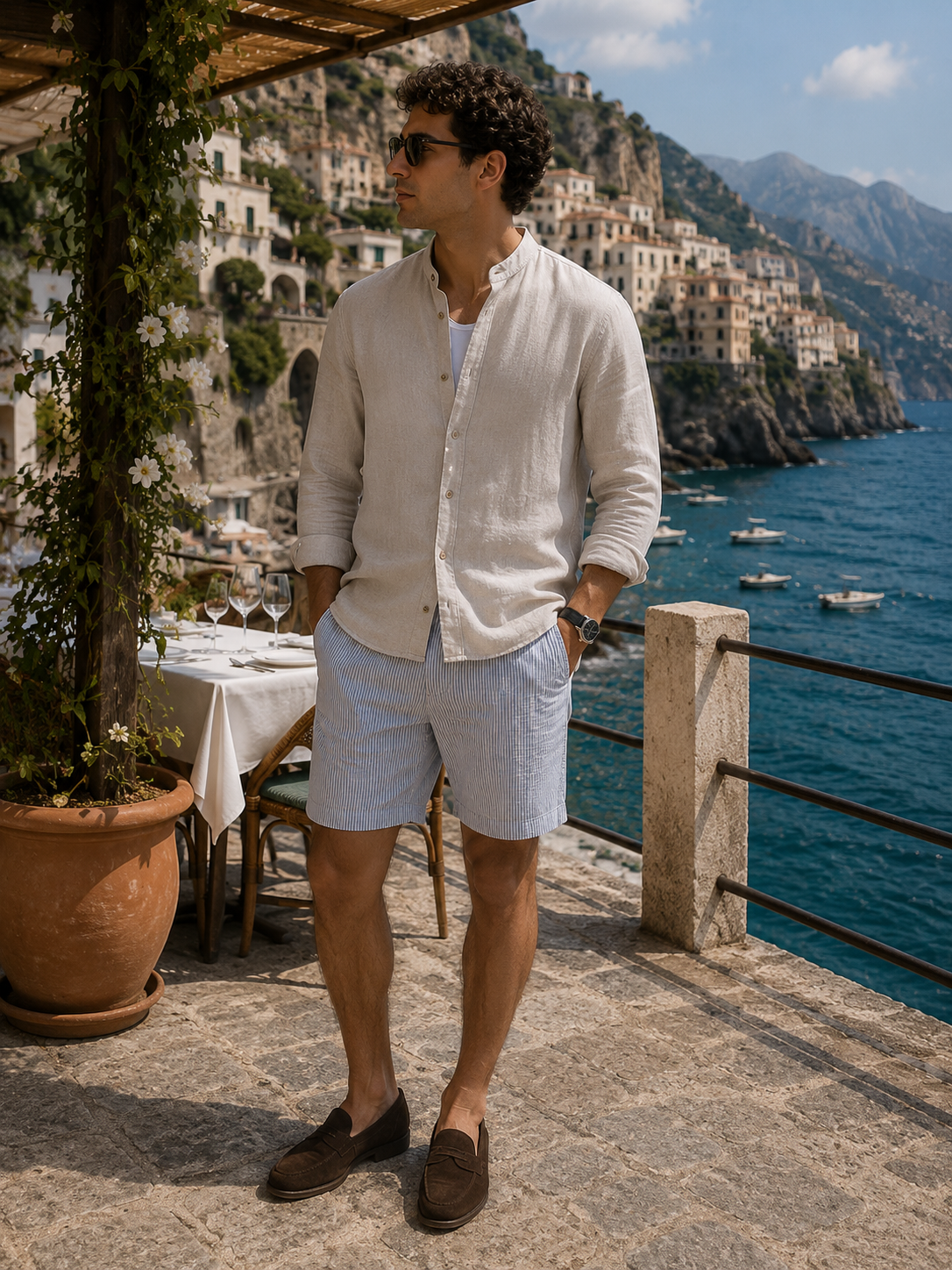Aspen Linen Band Collar Shirt