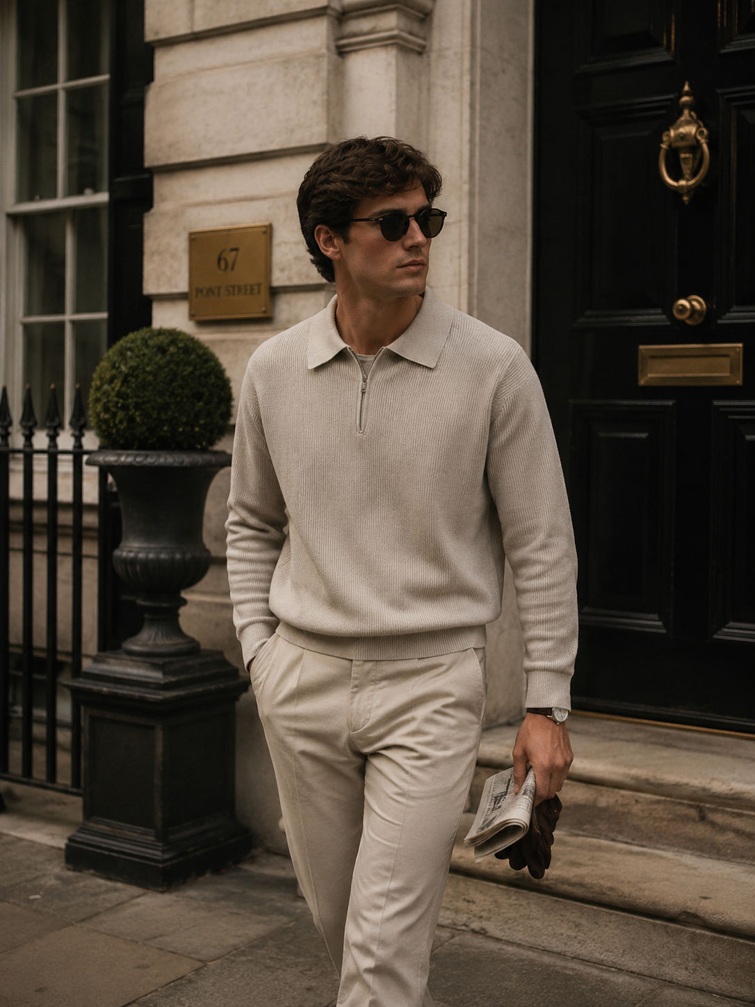 Men’s Long Sleeve Knit Polo Sweater – Half Zip