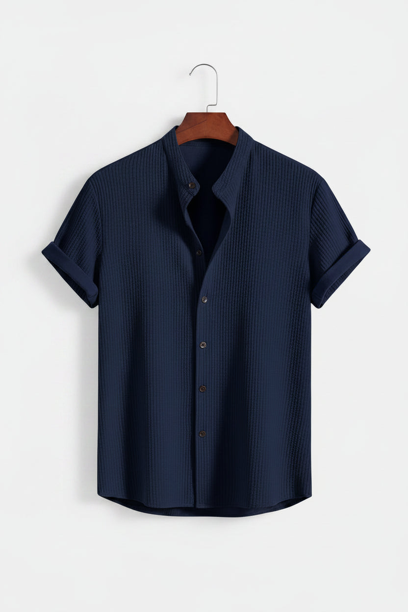 Men’s Textured Short Sleeve Shirt – Casual Slim Fit Summer Button-Up