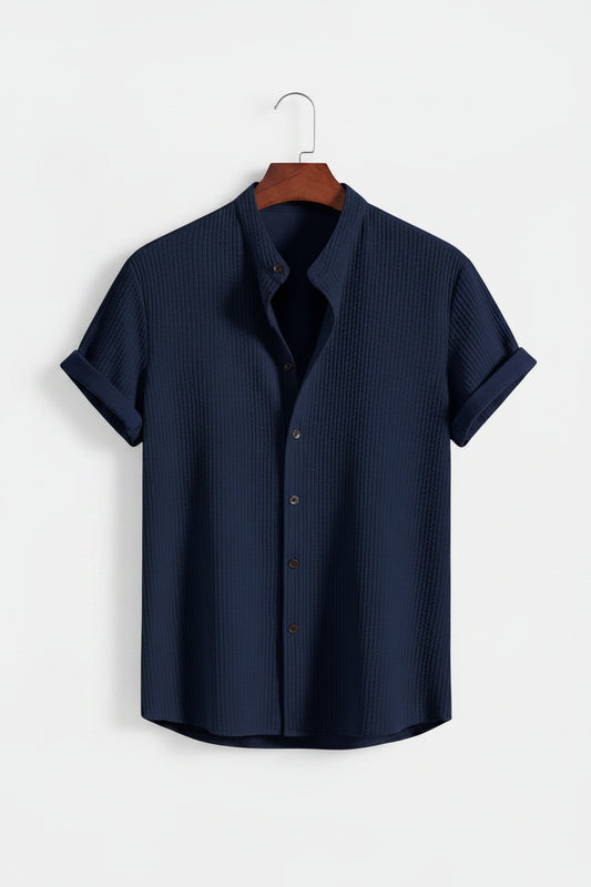 Men’s Textured Short Sleeve Shirt – Casual Slim Fit Summer Button-Up