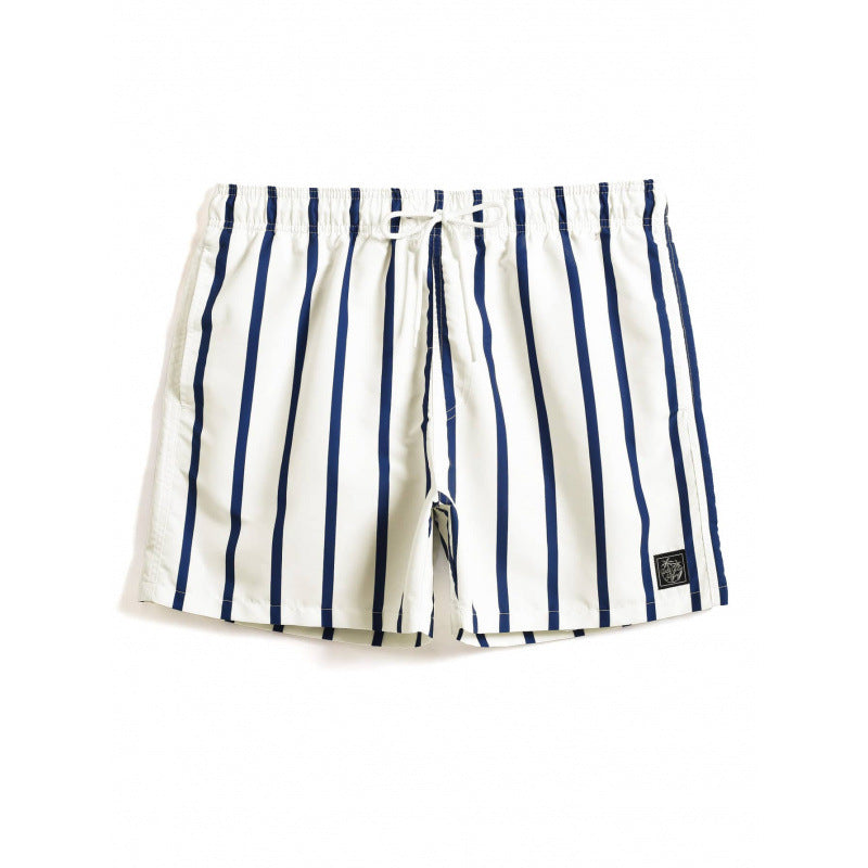 Men’s Striped Beach Shorts – Casual Summer Drawstring Swim Trunks